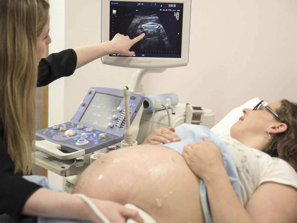 Doctor performing a pregnancy ultrasound
